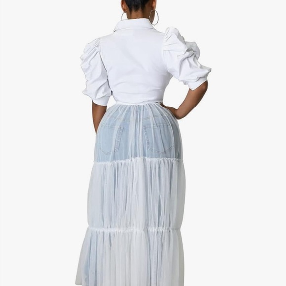 Ekaliy Women Sexy Short Sleeve Bodycon High Low Asymmetrical Ruffle Tunic - Picture 3 of 4